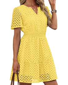 Hedwig Women's Robe – V-Neck with Embroidered Lace, Short Sleeves & Mini Cut High Waist Summer