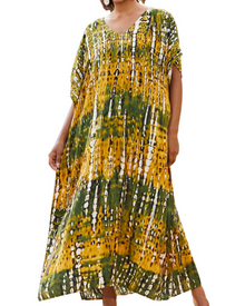 Ninna Women's Kaftan Robe – Long Bohemian Kimono Floral Print Summer Beach Cover-Up