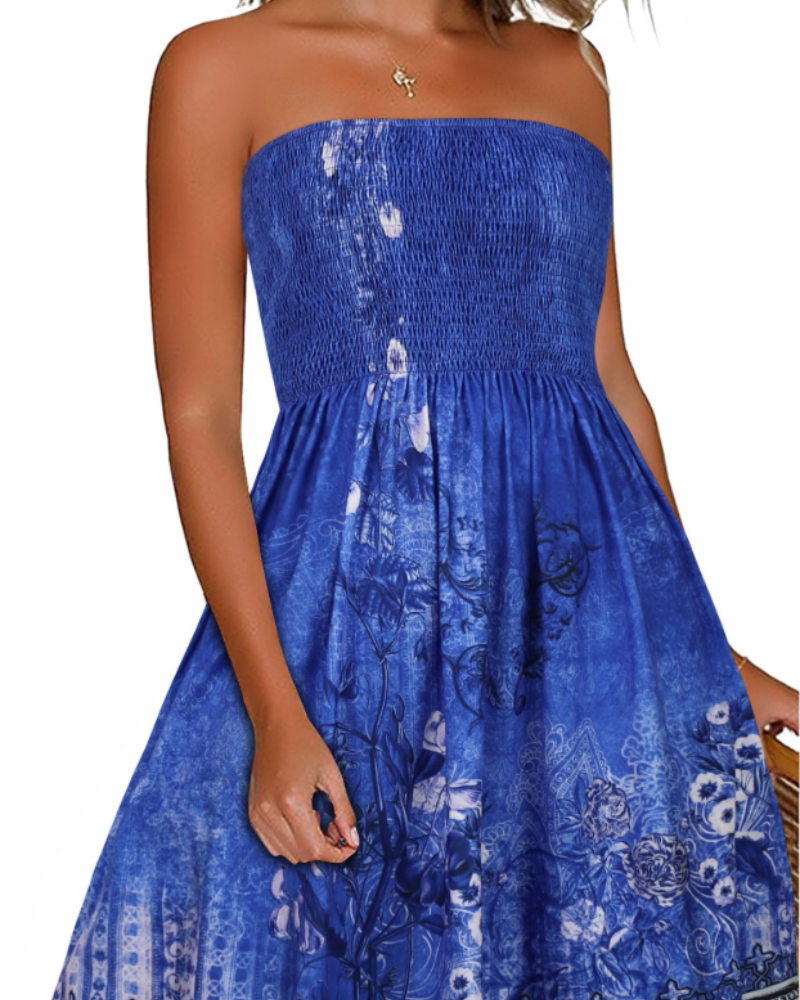Lissa Women's Dress – Summer Strapless Dress Bohemian Style Bare Shoulders Flowing Fit
