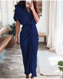 Mona Satin Maxi Dress for Women – Draped Cross-Over Dress, Slit & Evening Elegance