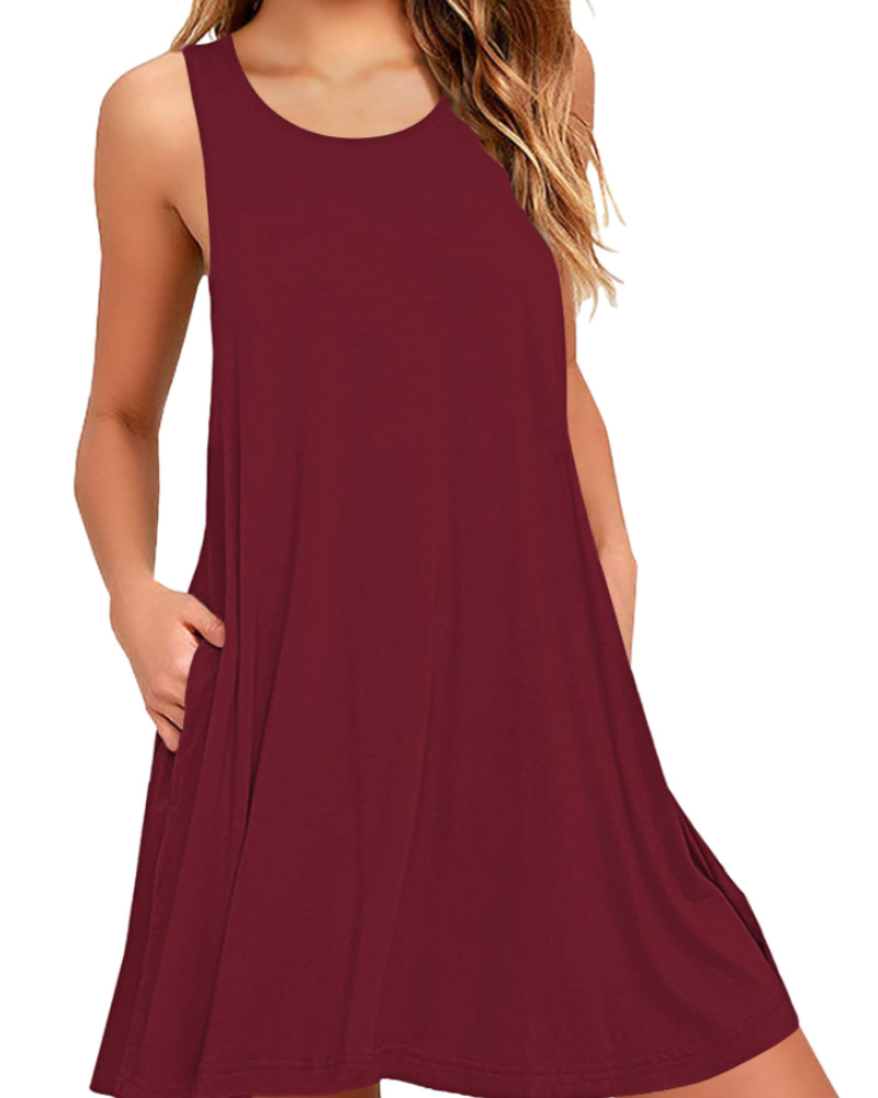 Rina Women's Dress – Sleeveless Summer Tank Dress, Flowing A-Line with Pockets, Casual