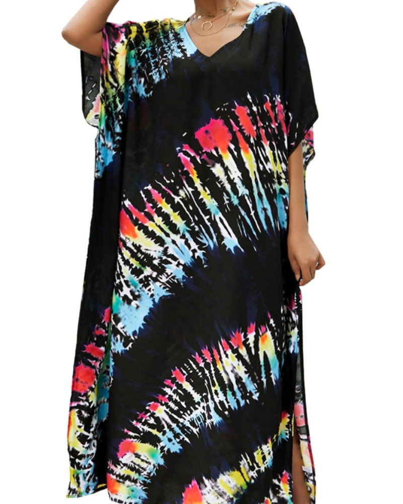 Ninna Women's Kaftan Robe – Long Bohemian Kimono Floral Print Summer Beach Cover-Up