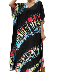 Ninna Women's Kaftan Robe – Long Bohemian Kimono Floral Print Summer Beach Cover-Up
