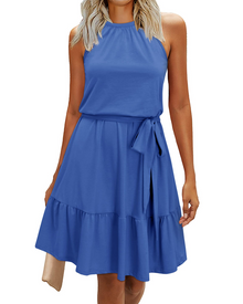 Sophie Women's Dress – Elegant Summer A-Line Fluid Backless Dress with Ruffles and Pockets
