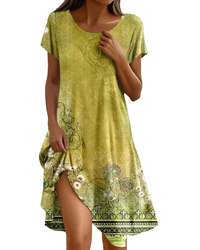 Sera Women's Dress – Elegant Summer Bohemian Maxi Dress with Round Neck, Ruffles, and A-Line Cut