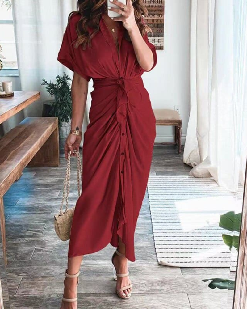 Mona Satin Maxi Dress for Women – Draped Cross-Over Dress, Slit & Evening Elegance