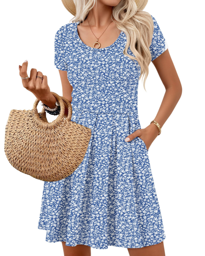 Nira Women's Dress – Mini A-Line Dress with V-Neck, Short Sleeves, and Pockets, Casual Summer