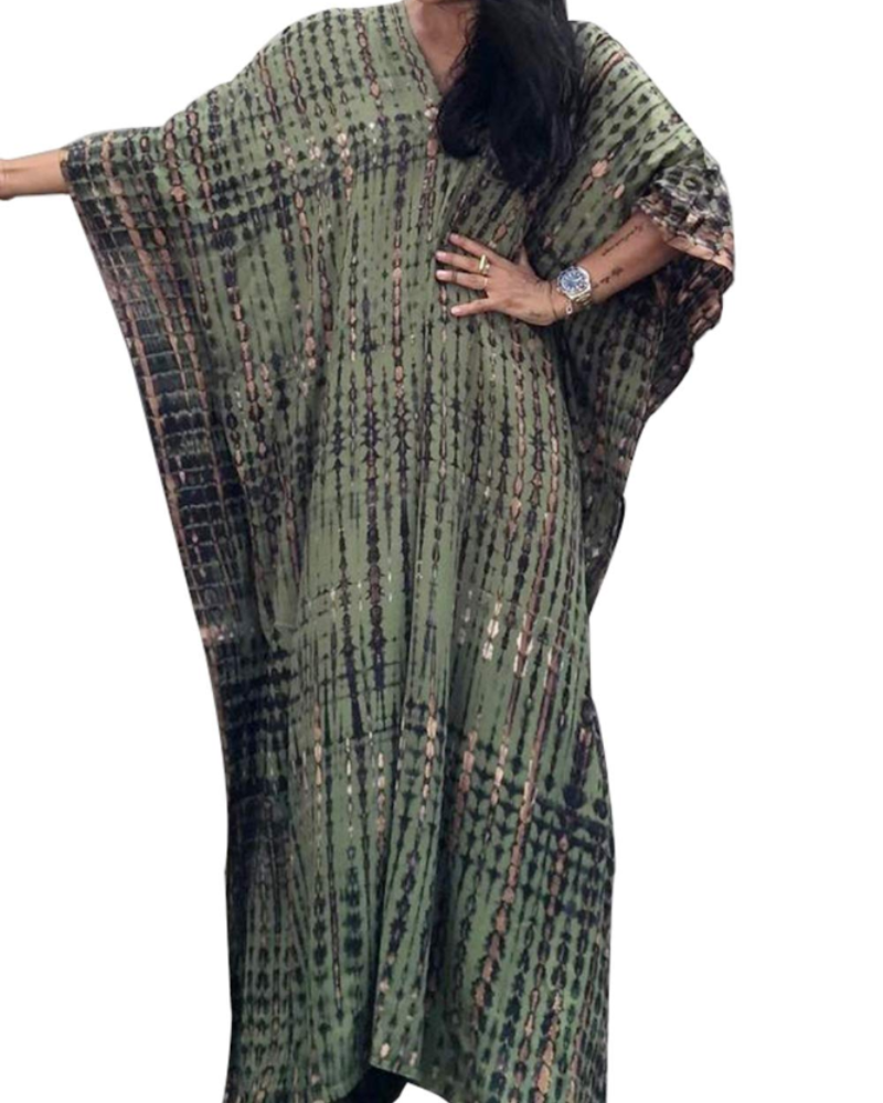 Ninna Women's Kaftan Robe – Long Bohemian Kimono Floral Print Summer Beach Cover-Up