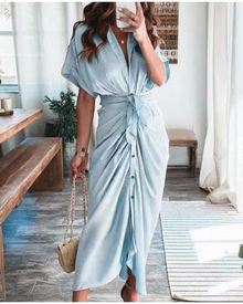 Mona Satin Maxi Dress for Women – Draped Cross-Over Dress, Slit & Evening Elegance