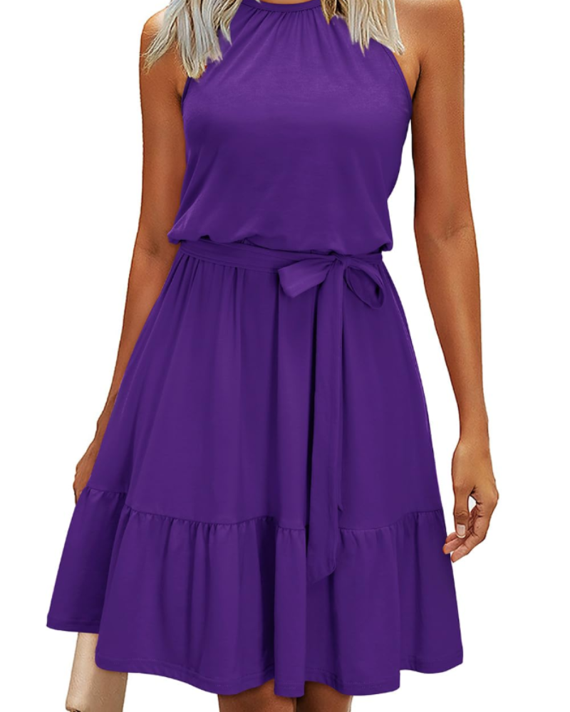 Sophie Women's Dress – Elegant Summer A-Line Fluid Backless Dress with Ruffles and Pockets