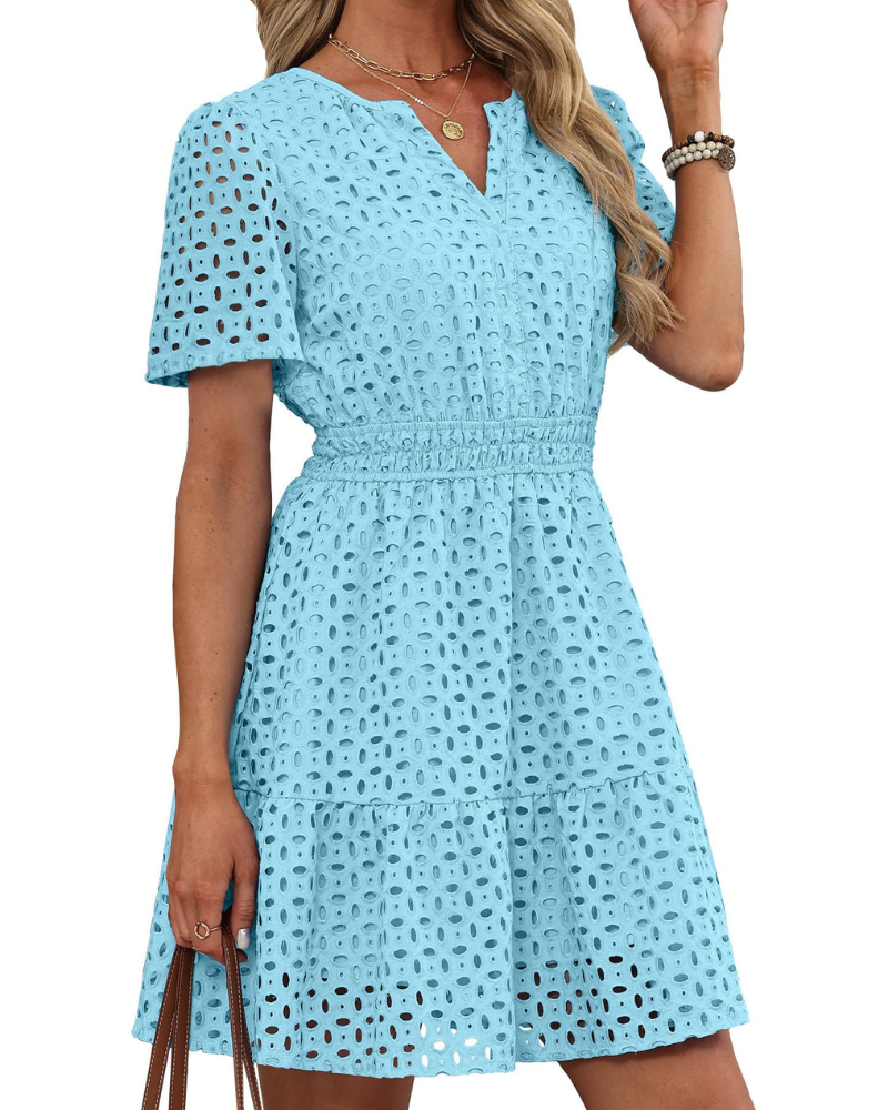 Hedwig Women's Robe – V-Neck with Embroidered Lace, Short Sleeves & Mini Cut High Waist Summer