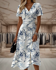 JenRose Women's Floral Dress – Elegant Wrap Dress, Elastic Waist & Flowing Cut