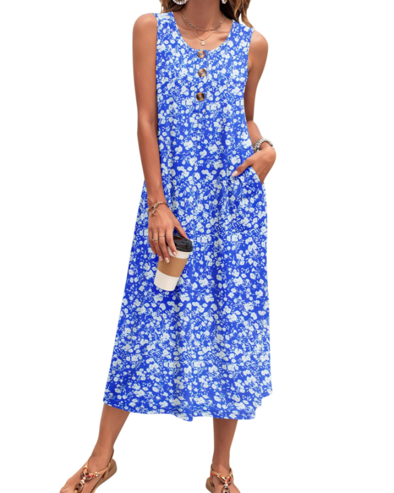 Julia Women's Robe – Sleeveless Button-Down A-Line Maxi Dress with Pockets Summer Casual