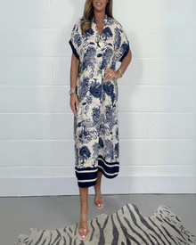 Mena Midi Dress for Women – V-Neck Dress with Short Sleeves, Flowing Cut & Elegant Comfort