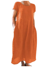 Reich Summer Dress for Women – Long Cotton Linen Dress, Short Sleeves & Casual Style