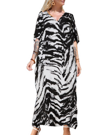 Amelie Women's Kaftan Dress – Long Bohemian Kaftan with V-Neck, Wide Sleeves, Beach Cover-Up, One Size