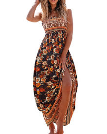 Jheda Long Dress for Women – Floral Maxi Dress with Smocked Bodice, Thin Straps, Ruffles, Bohemian Chic Summer Style