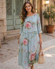 Paloma Elegant Women's Dress – Floral Cotton Dress, Flattering Fit & Timeless Style