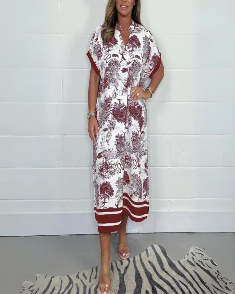 Mena Midi Dress for Women – V-Neck Dress with Short Sleeves, Flowing Cut & Elegant Comfort
