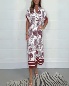 Mena Midi Dress for Women – V-Neck Dress with Short Sleeves, Flowing Cut & Elegant Comfort