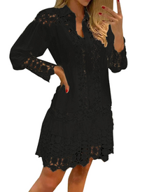 Laura Long Dress for Women – Maxi Dress with V-Neck, Ruffles, Jacquard Lace, Pockets & Integrated Shorts