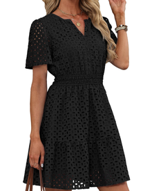 Hedwig Women's Robe – V-Neck with Embroidered Lace, Short Sleeves & Mini Cut High Waist Summer