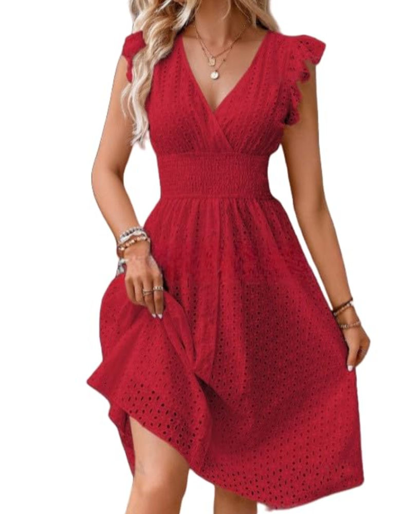 Camellia Bohemian Dress for Women – V-Neck Dress with Ruffles, Fluid & Elegant A-Line Cut