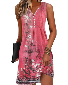 Inès Women's Summer Dress – Bohemian V-Neck Floral Dress, A-Line Cut & Casual Style