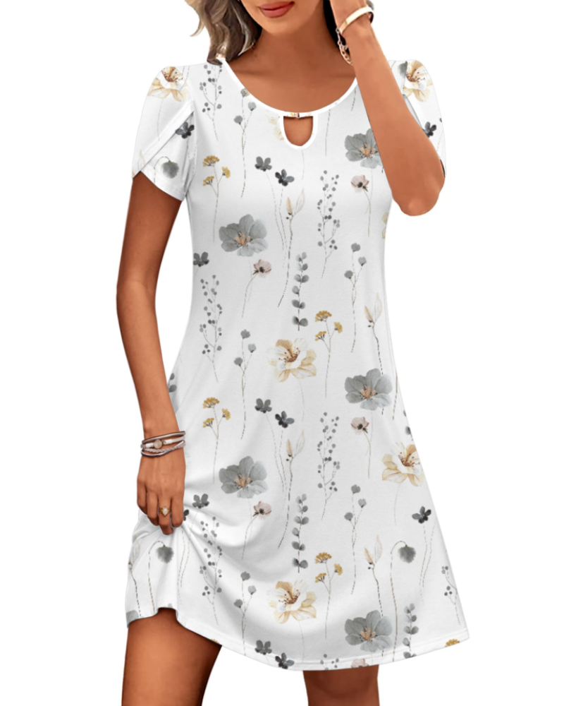 Sendre Women's Dress – Floral A-Line T-Shirt Dress with Pockets, Casual Summer Flowing Dress