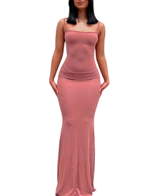 Aled Women's Dress – Bodycon Maxi with V-Neck and Thin Straps, Elegant Fitted Evening Dress