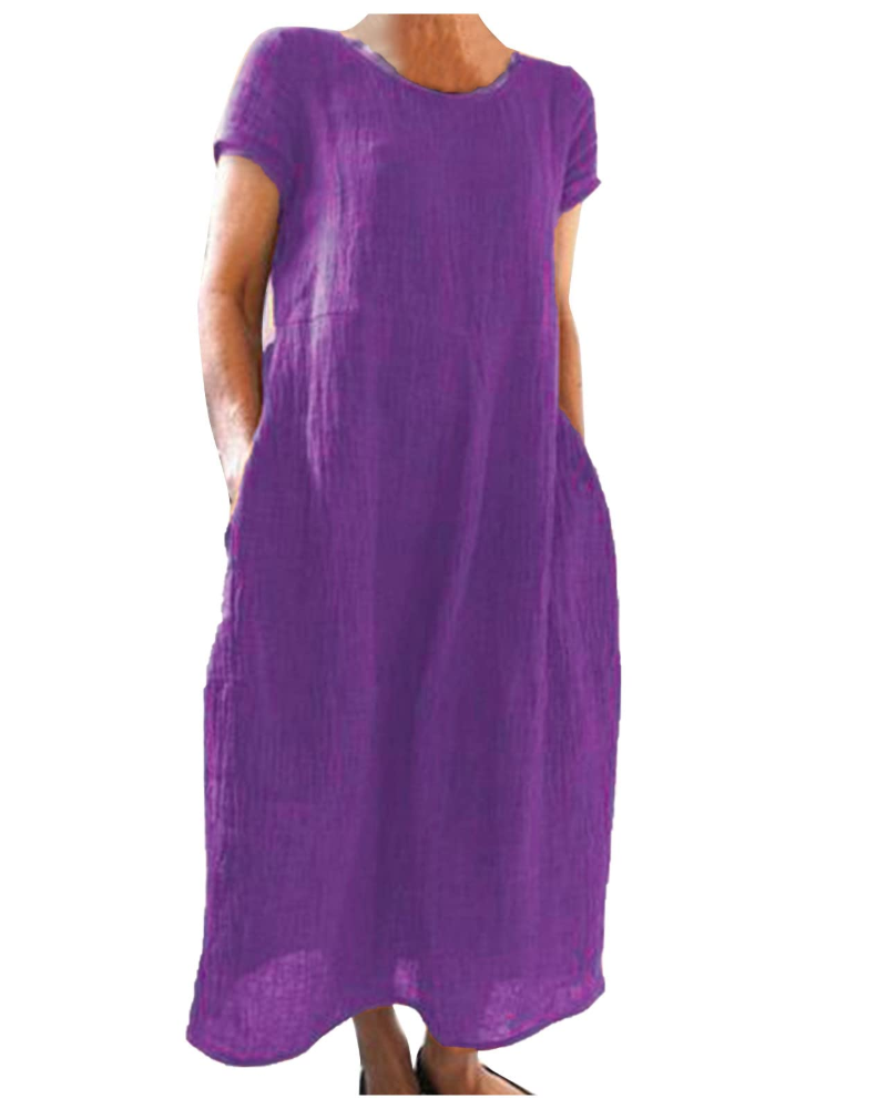 Reich Summer Dress for Women – Long Cotton Linen Dress, Short Sleeves & Casual Style