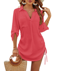Wendie Women's Beach Dress – V-Neck Shirt Tunic, Adjustable Fit & Light Summer Style