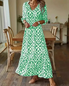 Macrina Summer Dress for Women – Flowing V-Neck Dress, A-Line Cut & Rolled-Up Sleeves
