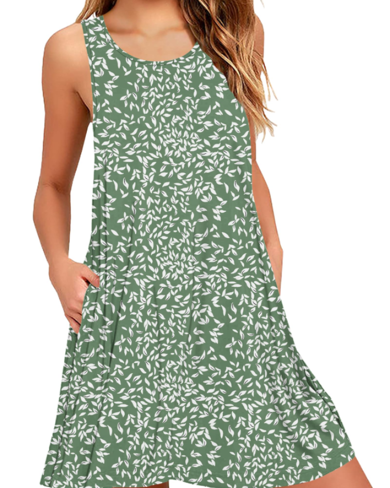 Rina Women's Dress – Sleeveless Summer Tank Dress, Flowing A-Line with Pockets, Casual