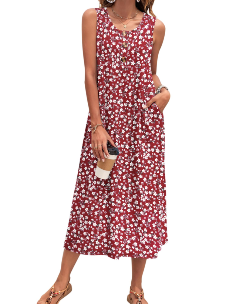 Julia Women's Robe – Sleeveless Button-Down A-Line Maxi Dress with Pockets Summer Casual