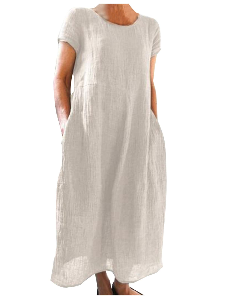 Reich Summer Dress for Women – Long Cotton Linen Dress, Short Sleeves & Casual Style
