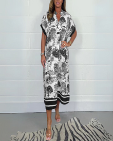 Mena Midi Dress for Women – V-Neck Dress with Short Sleeves, Flowing Cut & Elegant Comfort