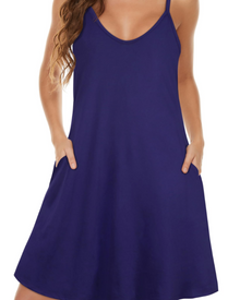 Lina Women's Dress – Summer Dress with Thin Straps, V-Neck, Flowing Fit, Pockets, Bohemian Style