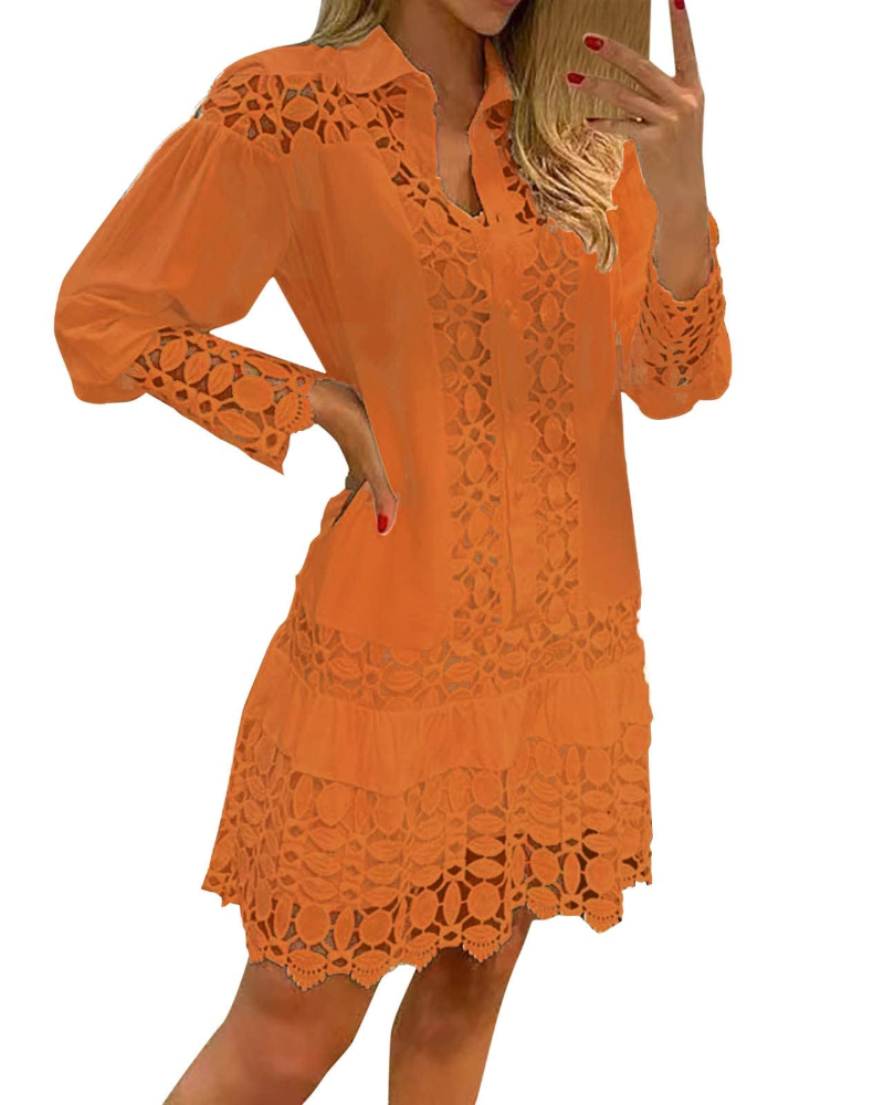 Laura Long Dress for Women – Maxi Dress with V-Neck, Ruffles, Jacquard Lace, Pockets & Integrated Shorts