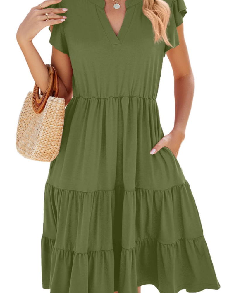 Brielle Midi Dress for Women – Sleeveless V-Neck Dress, Flowing A-Line Cut & Pockets