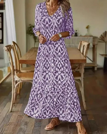 Macrina Summer Dress for Women – Flowing V-Neck Dress, A-Line Cut & Rolled-Up Sleeves