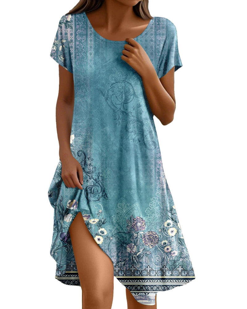 Sera Women's Dress – Elegant Summer Bohemian Maxi Dress with Round Neck, Ruffles, and A-Line Cut