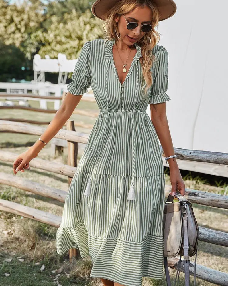 Morisette Women's Babydoll Dress – V-Neck Dress with Ruffles, Flowing Fit & Feminine Style