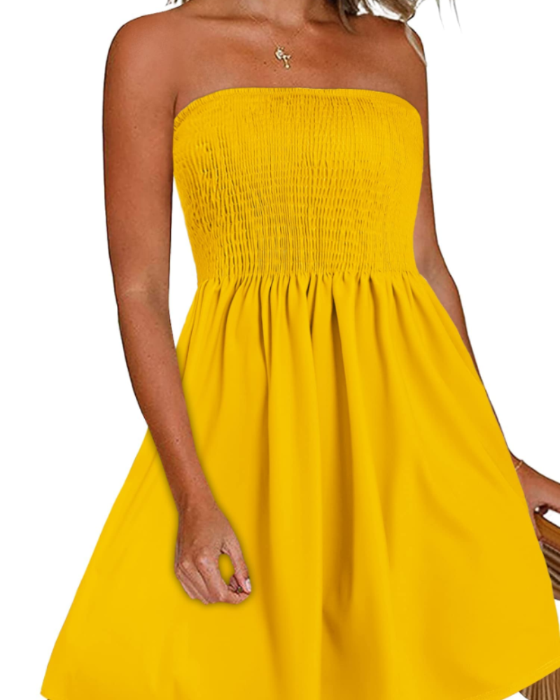 Lissa Women's Dress – Summer Strapless Dress Bohemian Style Bare Shoulders Flowing Fit