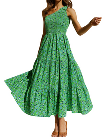 ZsaZsa Maxi Bohemian Dress for Women – One-Shoulder Ruffled Dress, A-Line Cut & Elegant Summer Style