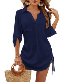 Wendie Women's Beach Dress – V-Neck Shirt Tunic, Adjustable Fit & Light Summer Style