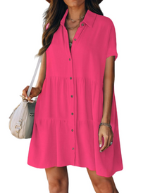 Noémie Women's Beach Dress – Button-Down Shirt with Lapel Collar, Flowing Fit & Chic Summer Style