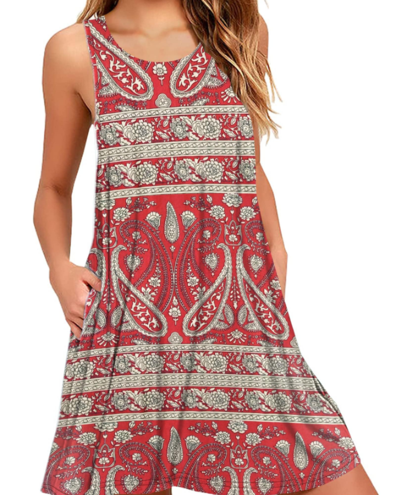 Rina Women's Dress – Sleeveless Summer Tank Dress, Flowing A-Line with Pockets, Casual