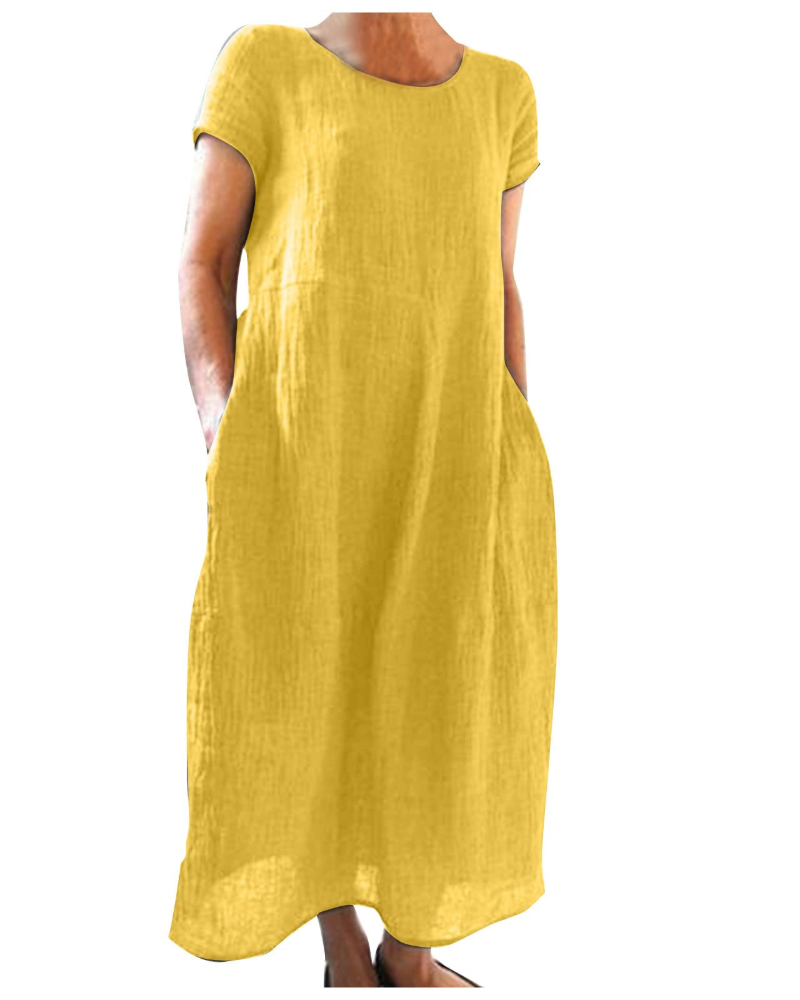 Reich Summer Dress for Women – Long Cotton Linen Dress, Short Sleeves & Casual Style