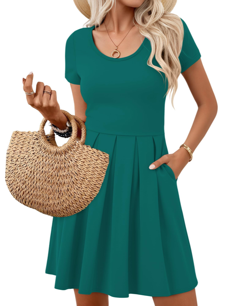 Nira Women's Dress – Mini A-Line Dress with V-Neck, Short Sleeves, and Pockets, Casual Summer